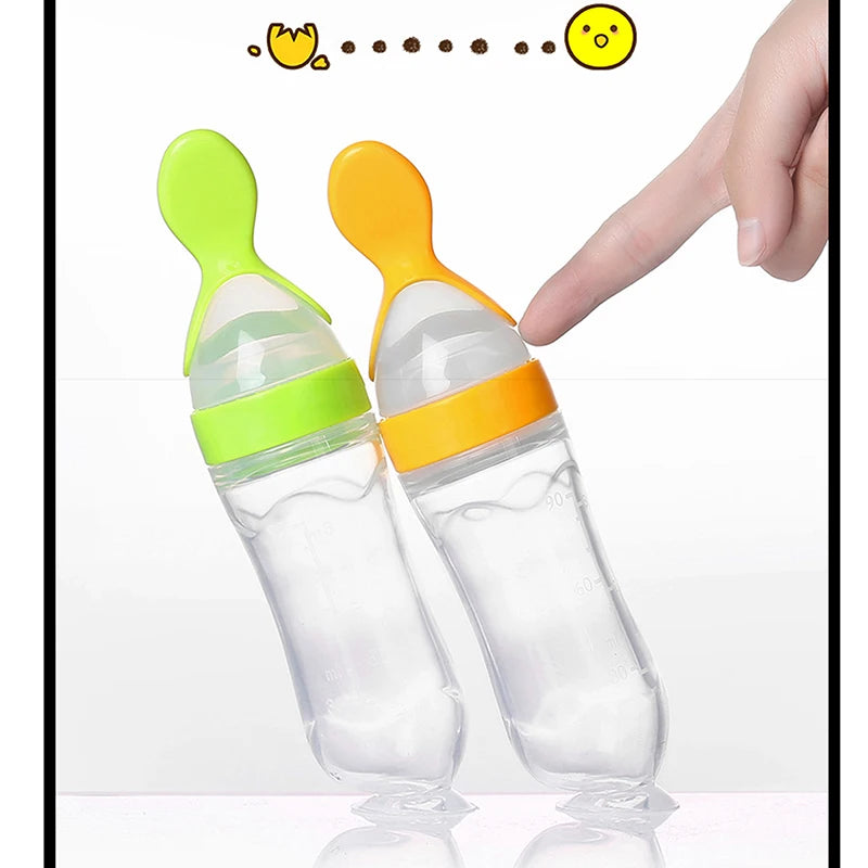 Silicone Baby Squeeze Feeding Bottle with Spoon – Newborn Training Rice Cereal & Food Supplement Feeder