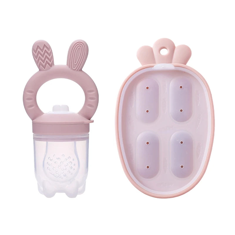 Silicone Baby Fruit Feeder Pacifier with Cover – Baby Food Nibbler for Fruits & Vegetables | Teething Soother & Feeding Training Tableware