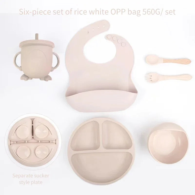 6-Piece Silicone Baby Meal Set – Suction Plate, Bowl, Cup & Cutlery | Children’s Feeding & Training Set