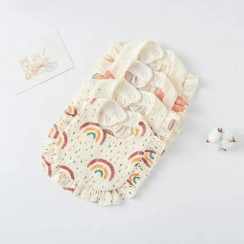 2pcs Baby Feeding Bibs – Soft Cotton Ruffle Floral Drool Towels, Infant Burp Cloths for Newborns & Toddlers (Unisex)