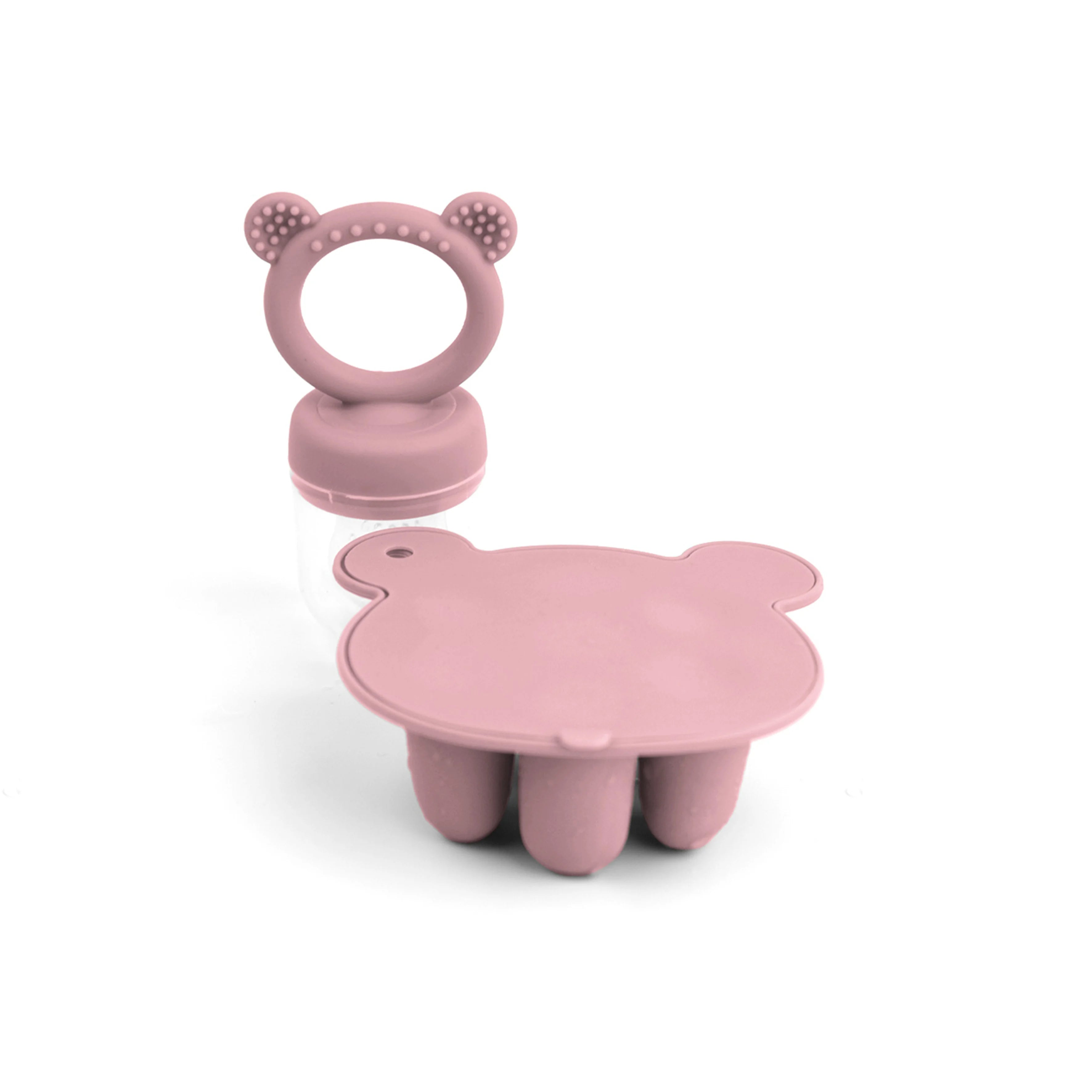 Baby Fruit Feeder & Silicone Freezer Tray Set – Animal Design Bear Teether with Breast Milk, Food & Popsicle Storage Mold | BPA-Free Baby Feeding Essentials