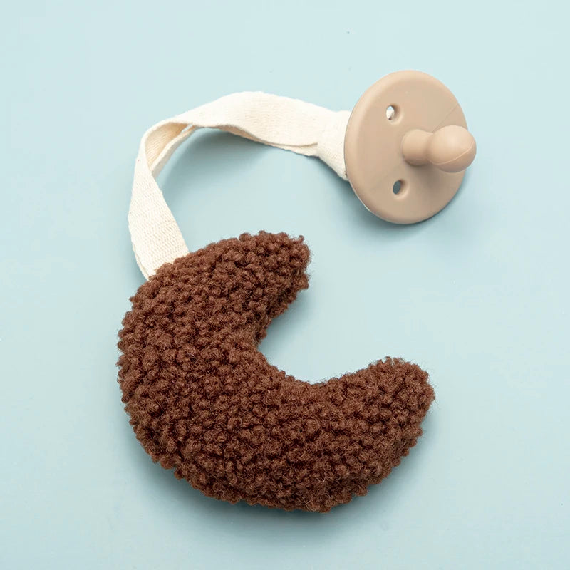 Baby Pacifier Clip – Sherpa Star & Moon Design | Soft Cotton & BPA-Free Silicone Soother Holder | Newborn Dummy Chain Baby Accessory