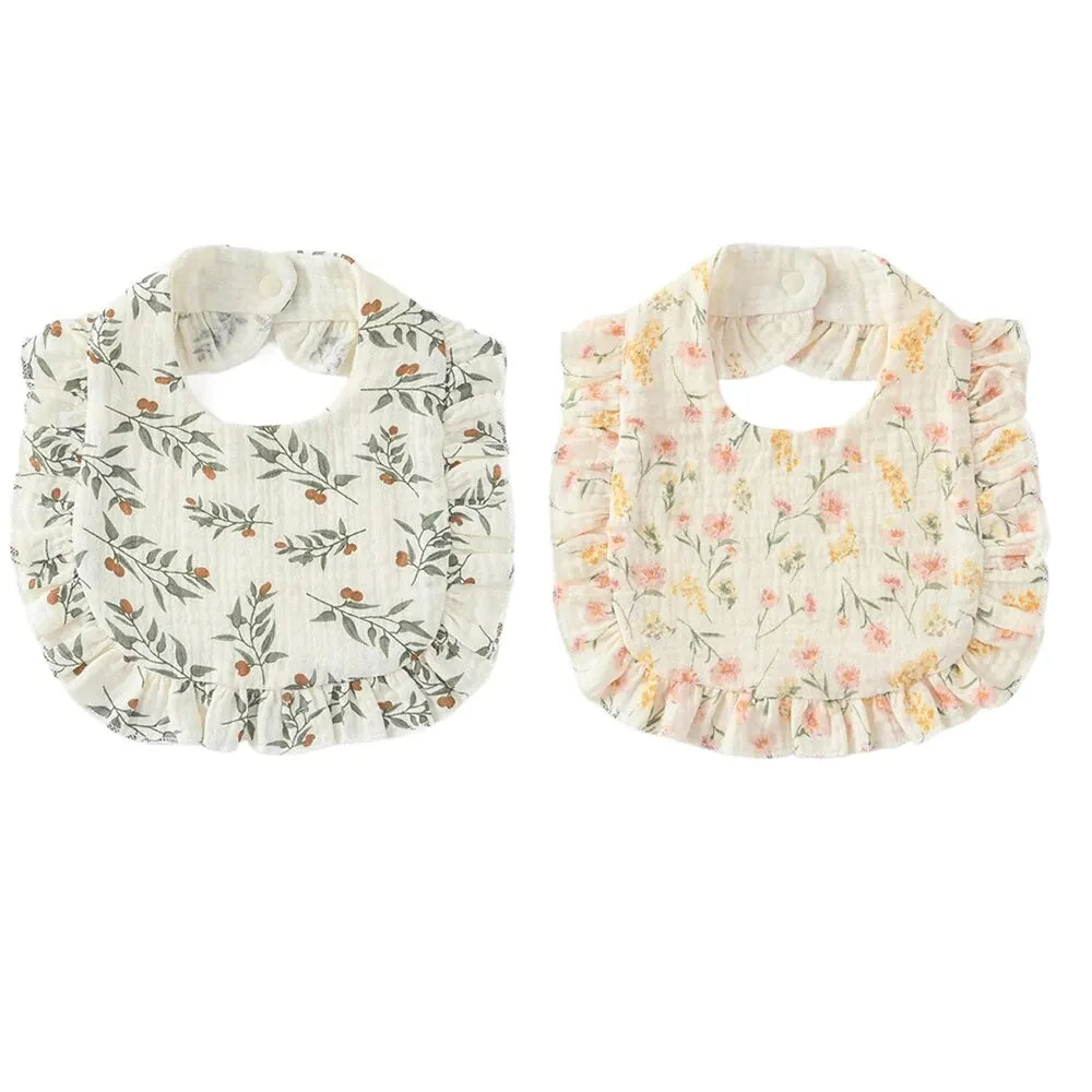 2pcs Baby Feeding Bibs – Soft Cotton Ruffle Floral Drool Towels, Infant Burp Cloths for Newborns & Toddlers (Unisex)