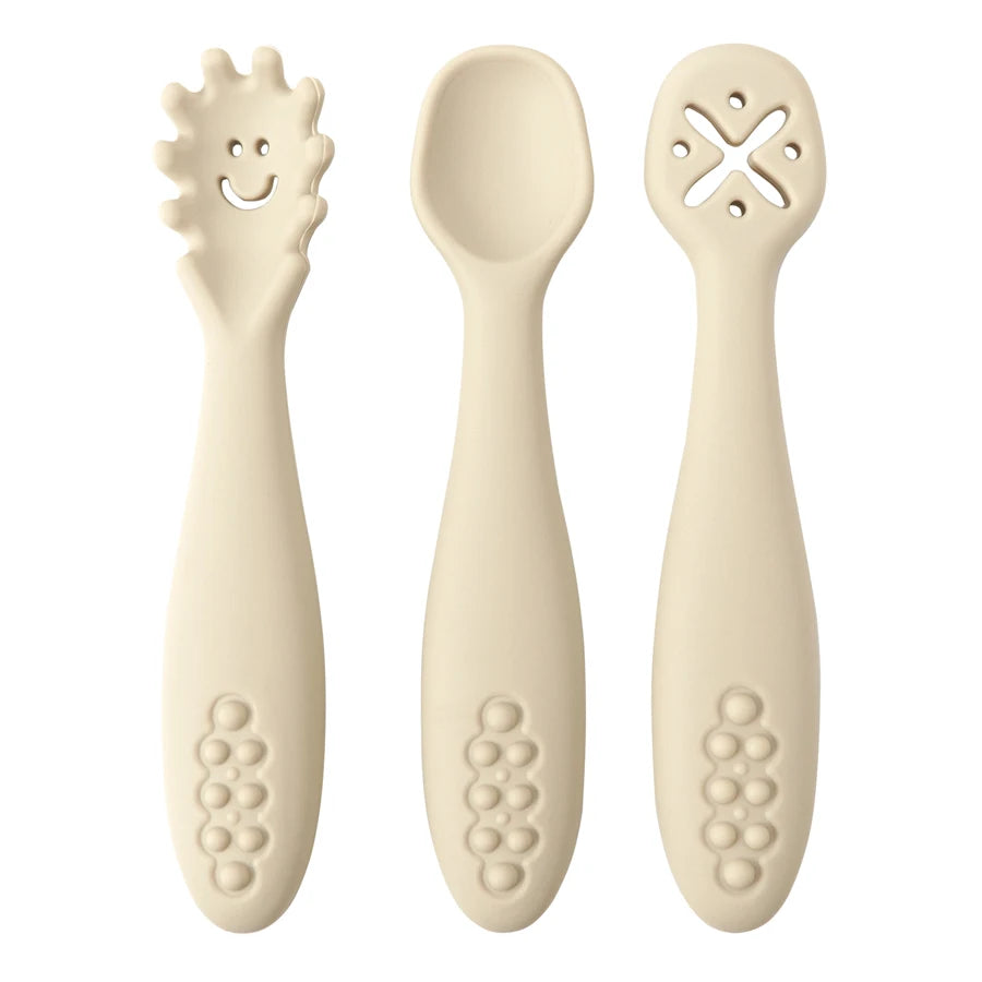 3PCS Baby Learning Spoon Set – Soft Silicone Utensils for Newborns & Toddlers | Training Scoop & Weaning Cutlery
