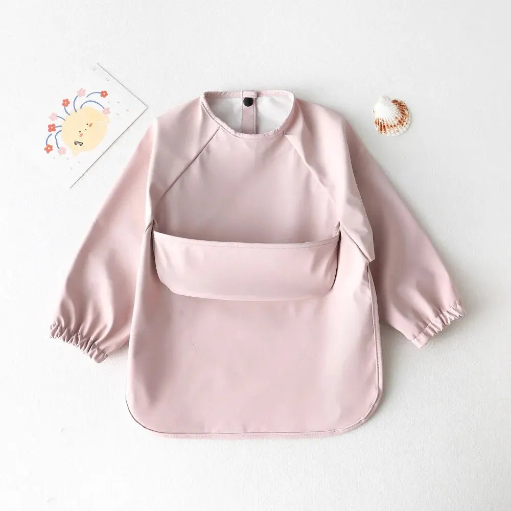 Baby Waterproof Long Sleeve Smock – Soft Feeding Bib & Art Apron, Solid Color, Unisex