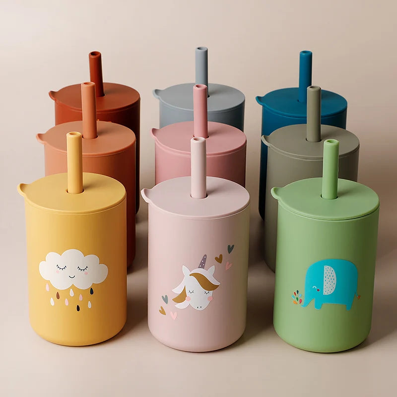 Baby Silicone Training Straw Cup – 150ml Leakproof Toddler Sippy Cup, BPA Free Cartoon Learning Water Bottle