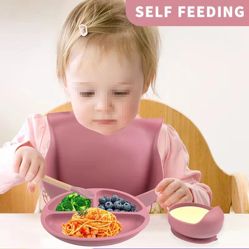 6-Piece Silicone Baby Meal Set – Suction Plate, Bowl, Cup & Cutlery | Children’s Feeding & Training Set