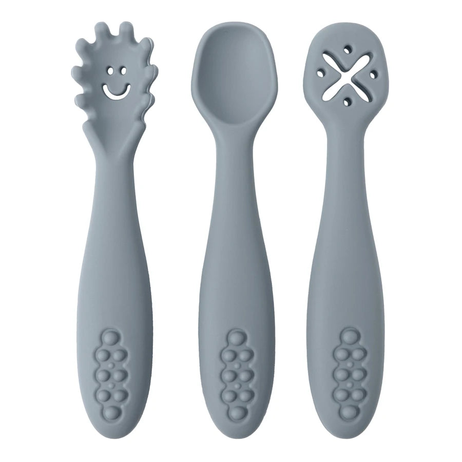 3PCS Baby Learning Spoon Set – Soft Silicone Utensils for Newborns & Toddlers | Training Scoop & Weaning Cutlery