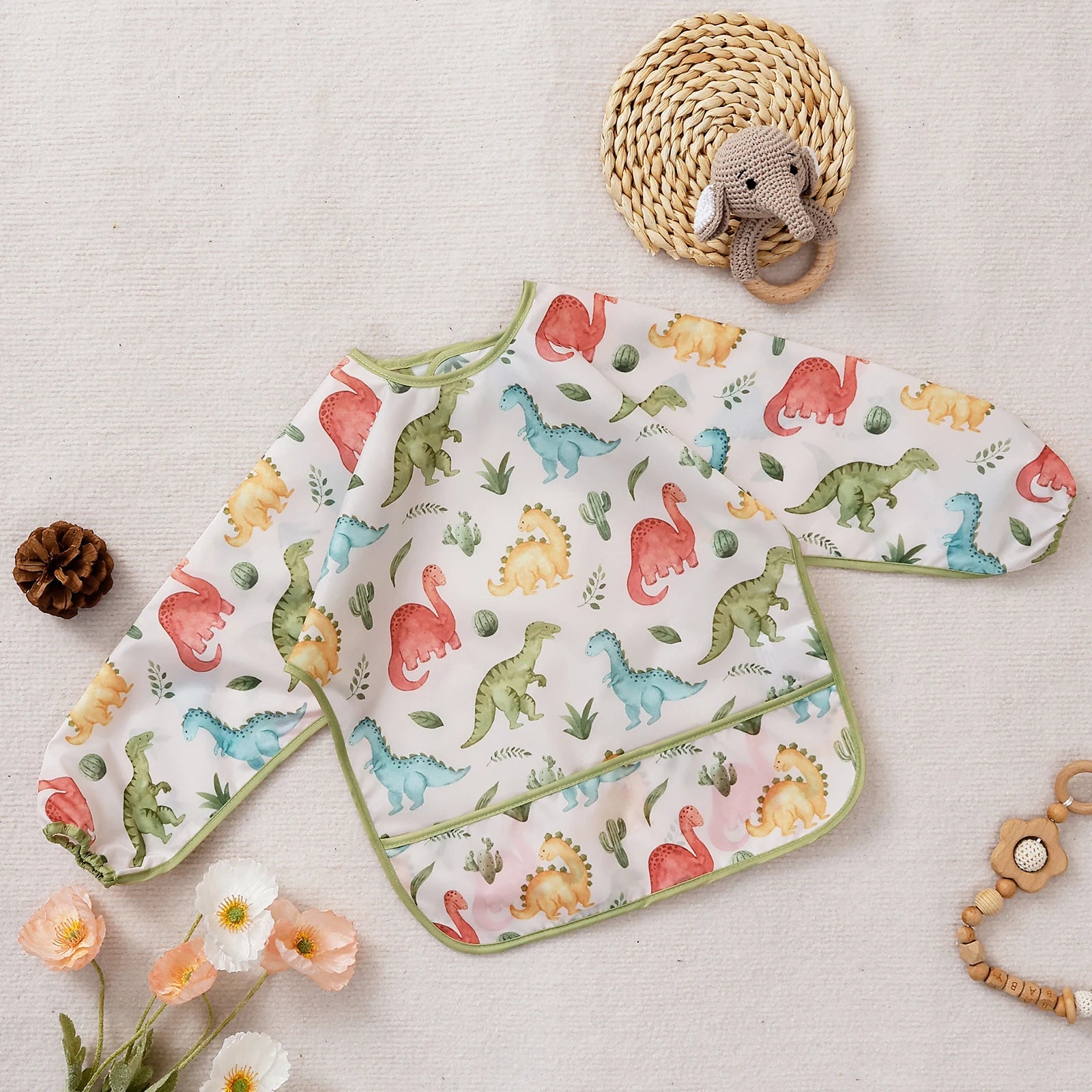 Waterproof Baby Bib with Sleeves – Long Sleeve Feeding Bib & Toddler Apron | Adjustable Tie, Catch-All Pocket, Easy Clean, Lightweight & Reusable (0–3 Years)