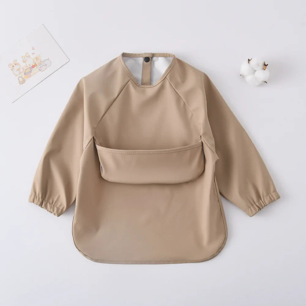 Baby Waterproof Long Sleeve Smock – Soft Feeding Bib & Art Apron, Solid Color, Unisex