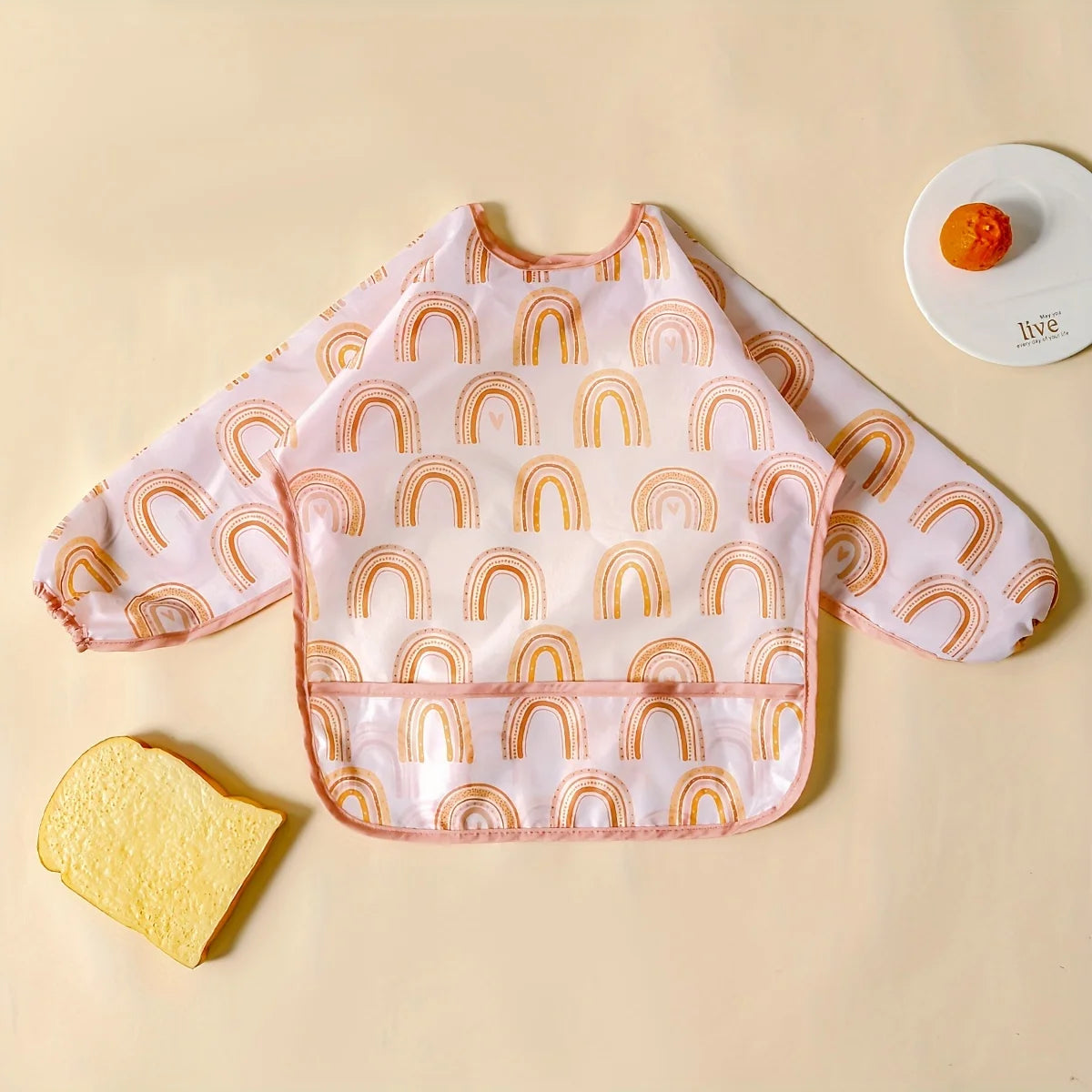 Waterproof Baby Bib with Sleeves – Long Sleeve Feeding Bib & Toddler Apron | Adjustable Tie, Catch-All Pocket, Easy Clean, Lightweight & Reusable (0–3 Years)
