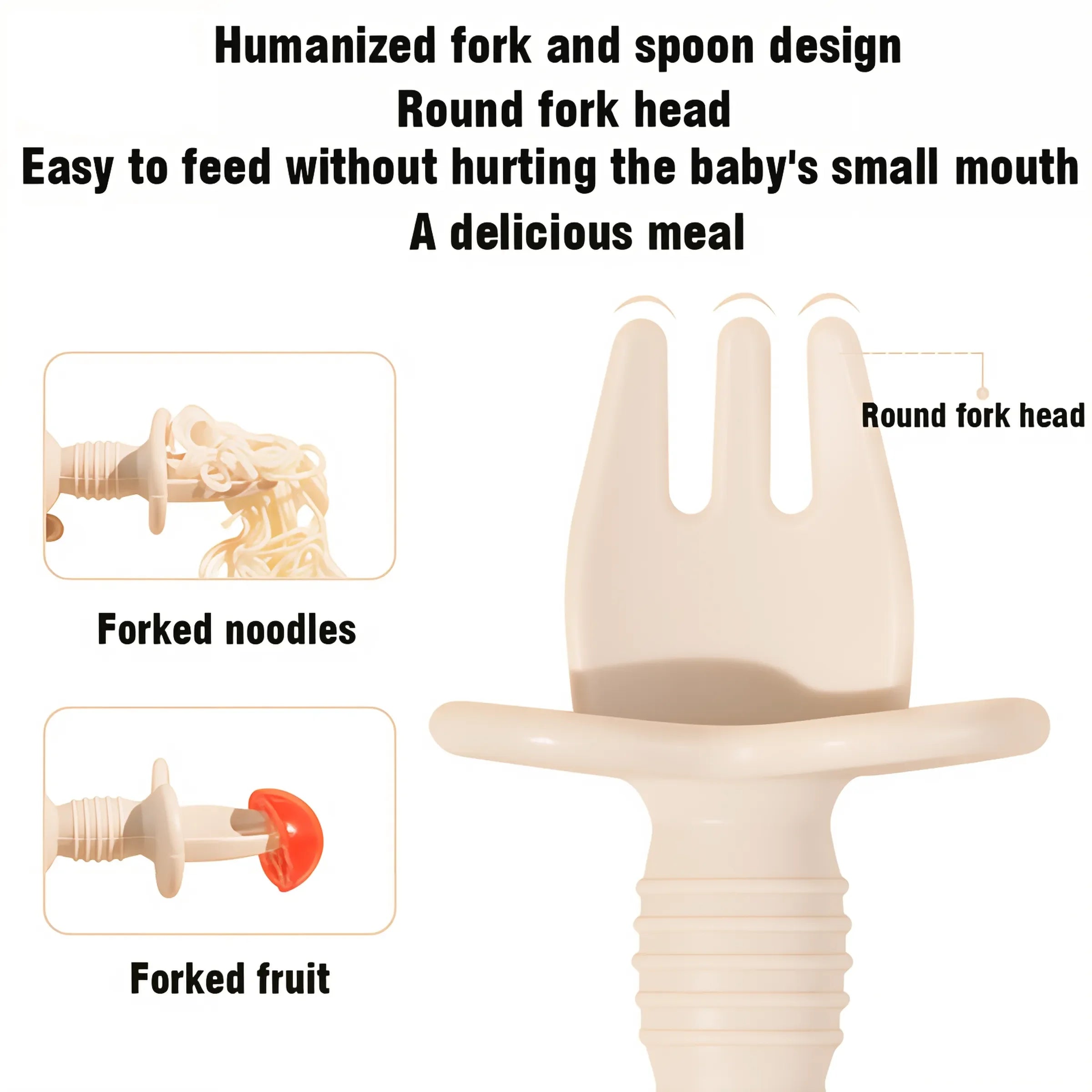 2PCS Baby Training Spoon & Fork Set – Food-Grade Silicone with Wooden Handle | BPA-Free Toddler Feeding Cutlery