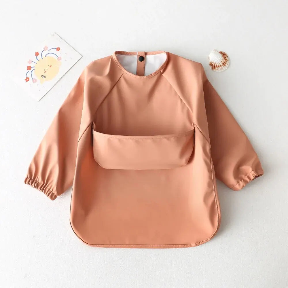 Baby Waterproof Long Sleeve Smock – Soft Feeding Bib & Art Apron, Solid Color, Unisex