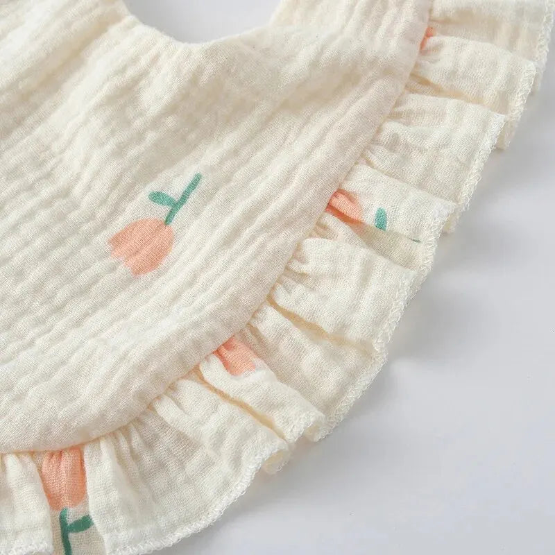 2pcs Baby Feeding Bibs – Soft Cotton Ruffle Floral Drool Towels, Infant Burp Cloths for Newborns & Toddlers (Unisex)