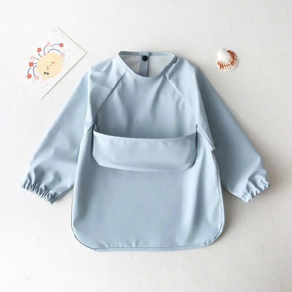 Baby Waterproof Long Sleeve Smock – Soft Feeding Bib & Art Apron, Solid Color, Unisex