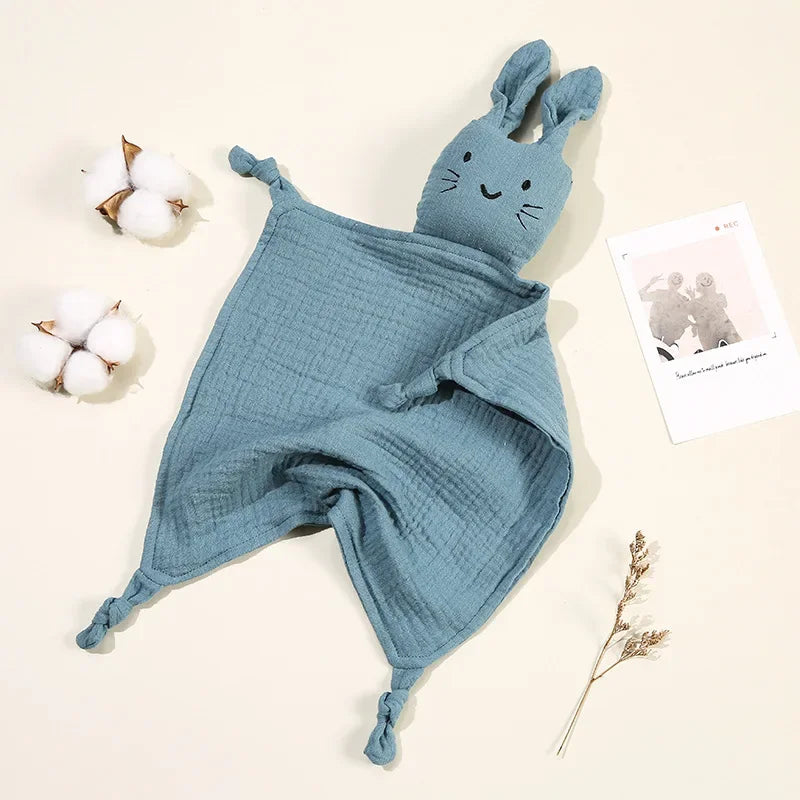 Baby Cotton Muslin Burp Cloth – Cute Rabbit Doll Appease Towel, Infant Blanket & Toddler Comfort Scarf