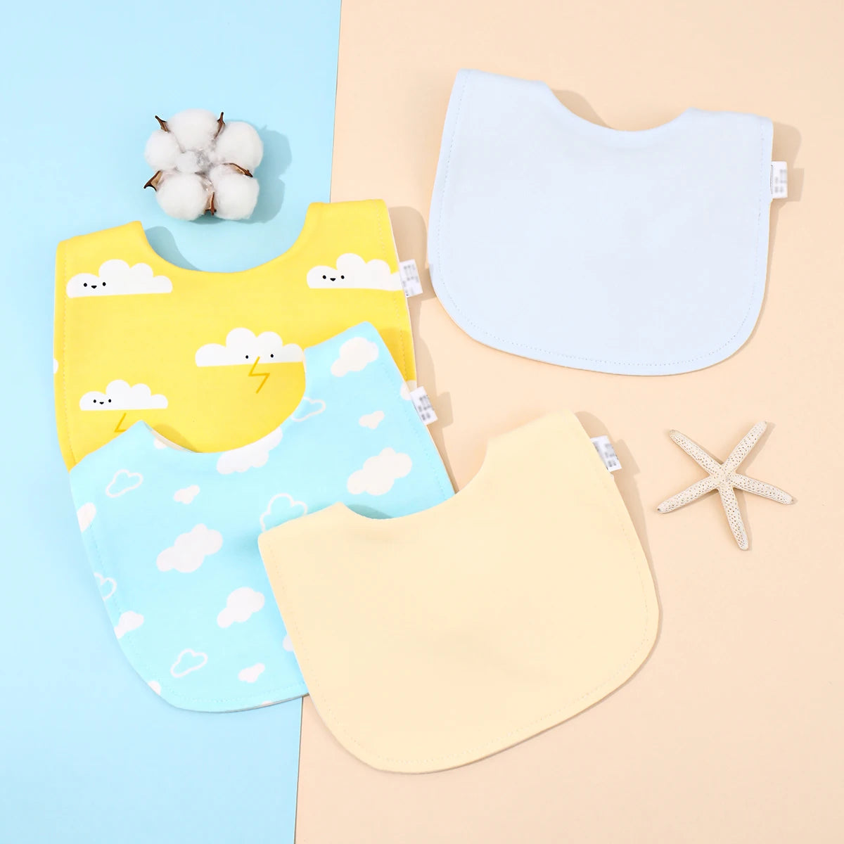 4pcs Baby Cotton Adjustable Bibs – Soft Bandana Burp Cloths & Feeding Saliva Towels for Newborns, Boys & Girls (1–3Y)
