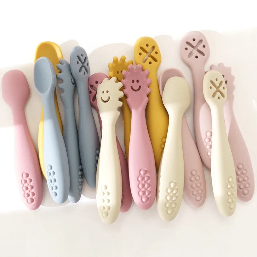 3PCS Baby Learning Spoon Set – Soft Silicone Utensils for Newborns & Toddlers | Training Scoop & Weaning Cutlery