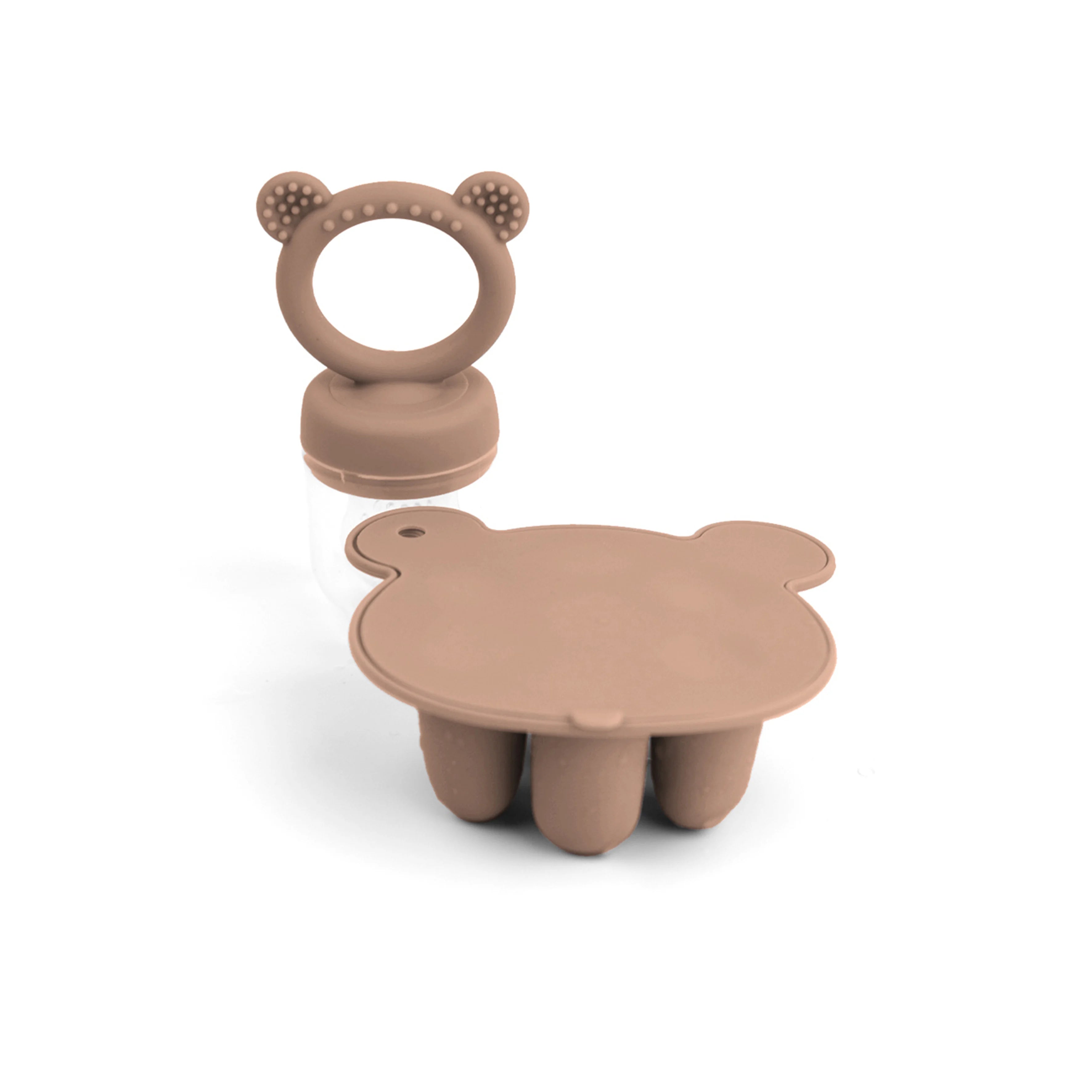 Baby Fruit Feeder & Silicone Freezer Tray Set – Animal Design Bear Teether with Breast Milk, Food & Popsicle Storage Mold | BPA-Free Baby Feeding Essentials