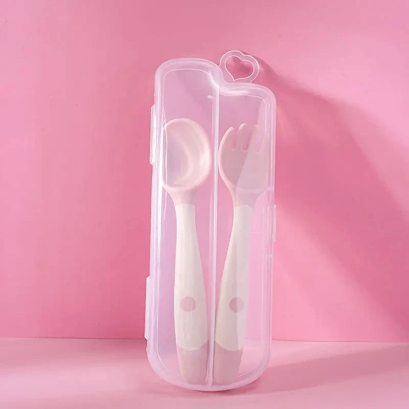 Bendable Baby Fork & Spoon Set – Soft Silicone Training Utensils | Adjustable Angle Toddler Feeding Tableware