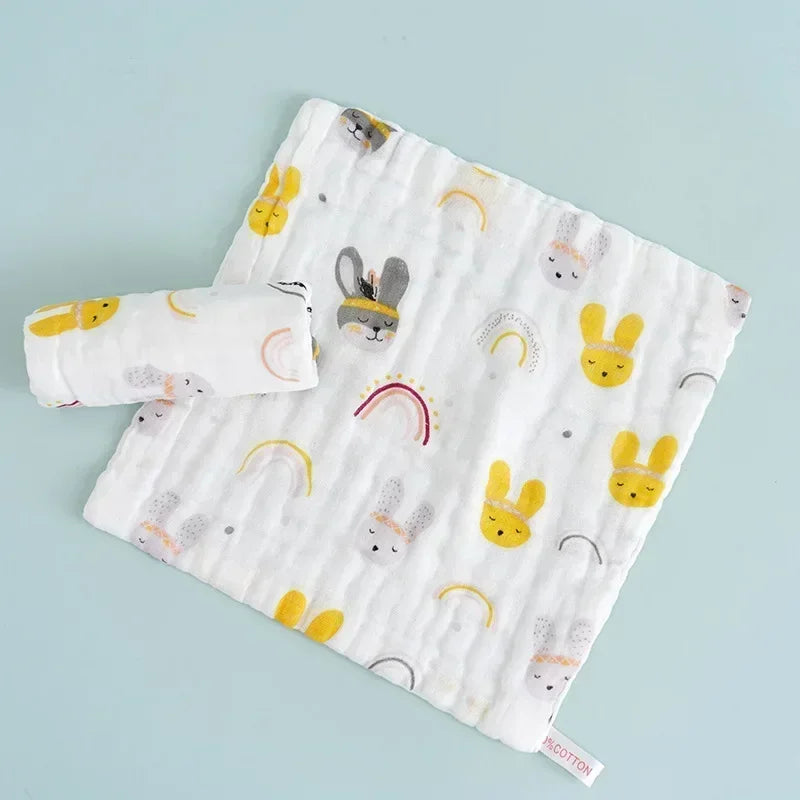 5 Pcs – Muslin Baby Towels – 6-Layer Cotton Soft Washcloths | Face Towel, Burp Cloth, Feeding & Bath Handkerchief