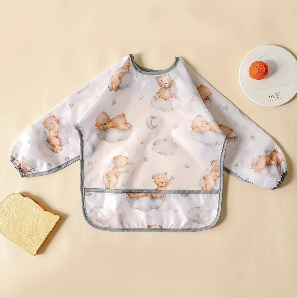 Waterproof Baby Bib with Sleeves – Long Sleeve Feeding Bib & Toddler Apron | Adjustable Tie, Catch-All Pocket, Easy Clean, Lightweight & Reusable (0–3 Years)