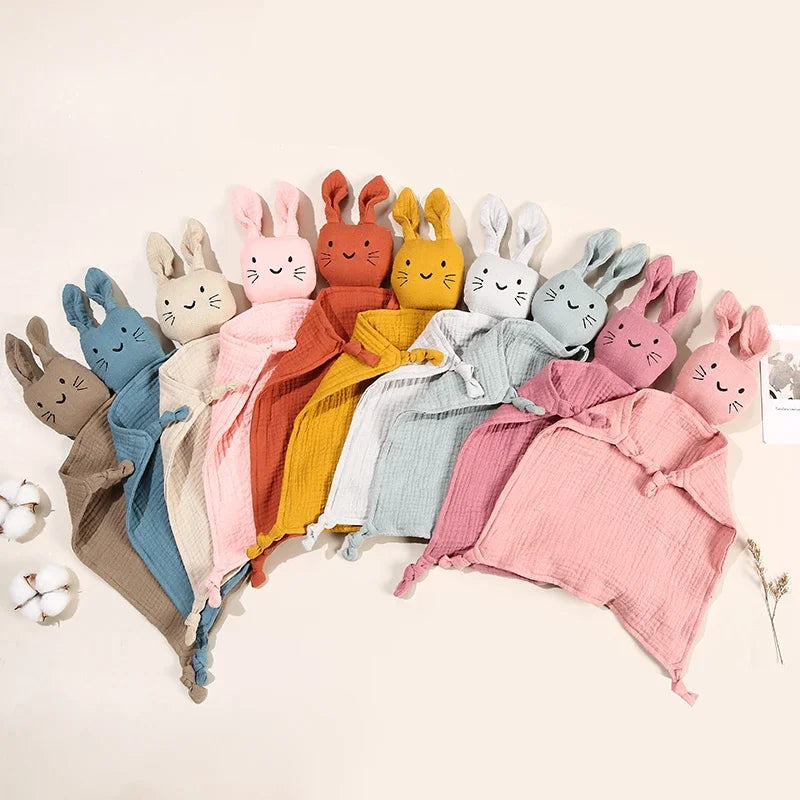 Baby Cotton Muslin Burp Cloth – Cute Rabbit Doll Appease Towel, Infant Blanket & Toddler Comfort Scarf
