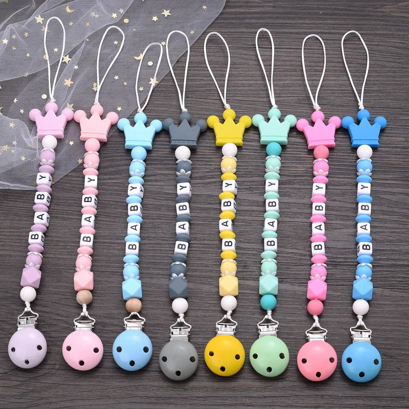 New Baby Crown Pacifier Clip – Handmade Silicone Pacifier Chain & Teething Nipple Holder | BPA-Free Toddler Chew Toy Accessory