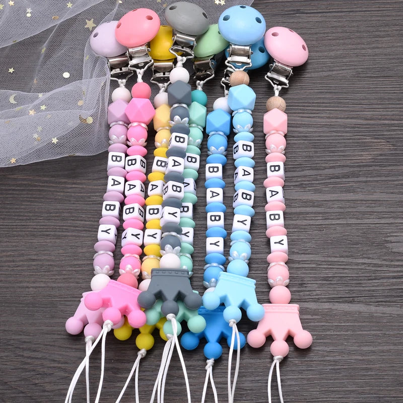 New Baby Crown Pacifier Clip – Handmade Silicone Pacifier Chain & Teething Nipple Holder | BPA-Free Toddler Chew Toy Accessory