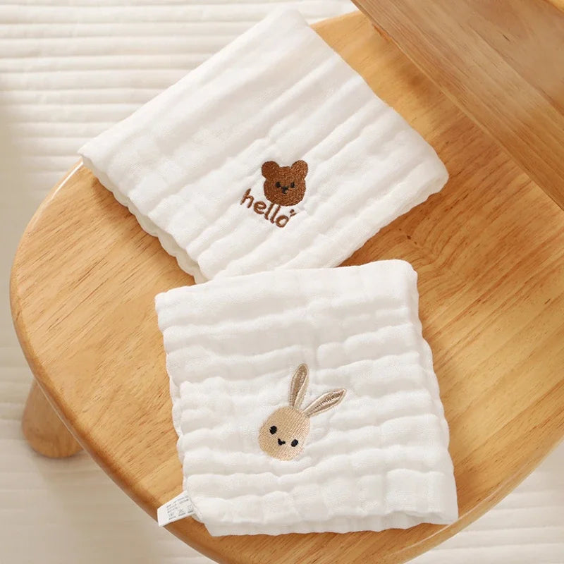 6-Layer Cotton Baby Towels – Embroidered Saliva Towels, Soft Washcloths, Hand & Face Wipes, Burp Cloths for Newborns & Toddlers
