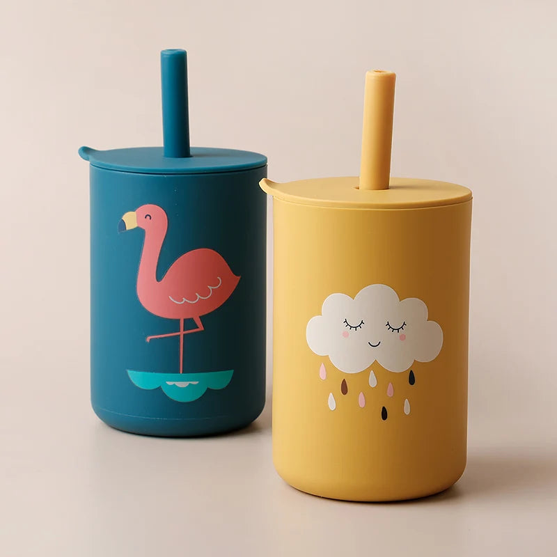 Baby Silicone Training Straw Cup – 150ml Leakproof Toddler Sippy Cup, BPA Free Cartoon Learning Water Bottle
