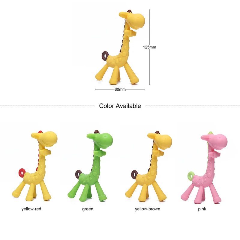 MAMIJOY Giraffe Silicone Baby Teether – BPA-Free Cartoon Ring Teething Toy | Soft, Food-Grade Relief for Infants