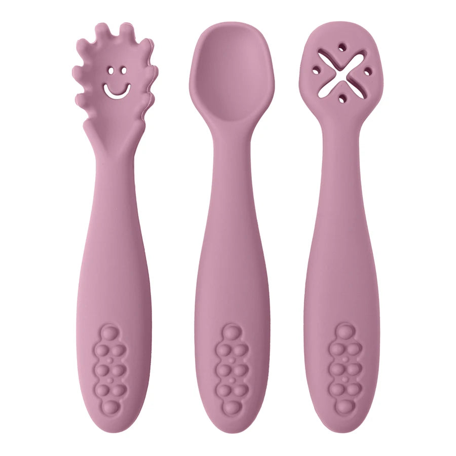 3PCS Baby Learning Spoon Set – Soft Silicone Utensils for Newborns & Toddlers | Training Scoop & Weaning Cutlery