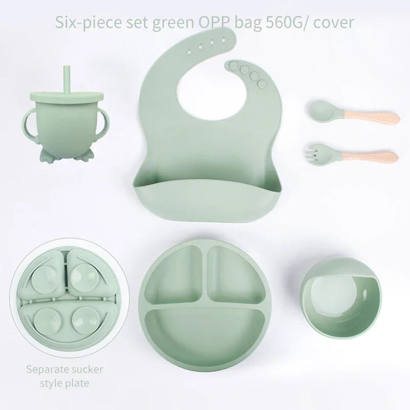 6-Piece Silicone Baby Meal Set – Suction Plate, Bowl, Cup & Cutlery | Children’s Feeding & Training Set