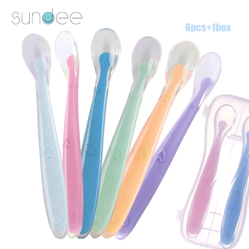 10 Pcs Baby Feeding Spoons – Soft Silicone Training Spoons for Infants & Toddlers | Temperature Sensing, BPA-Free, Safe & Gentle Flatware