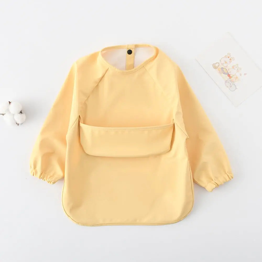 Baby Waterproof Long Sleeve Smock – Soft Feeding Bib & Art Apron, Solid Color, Unisex