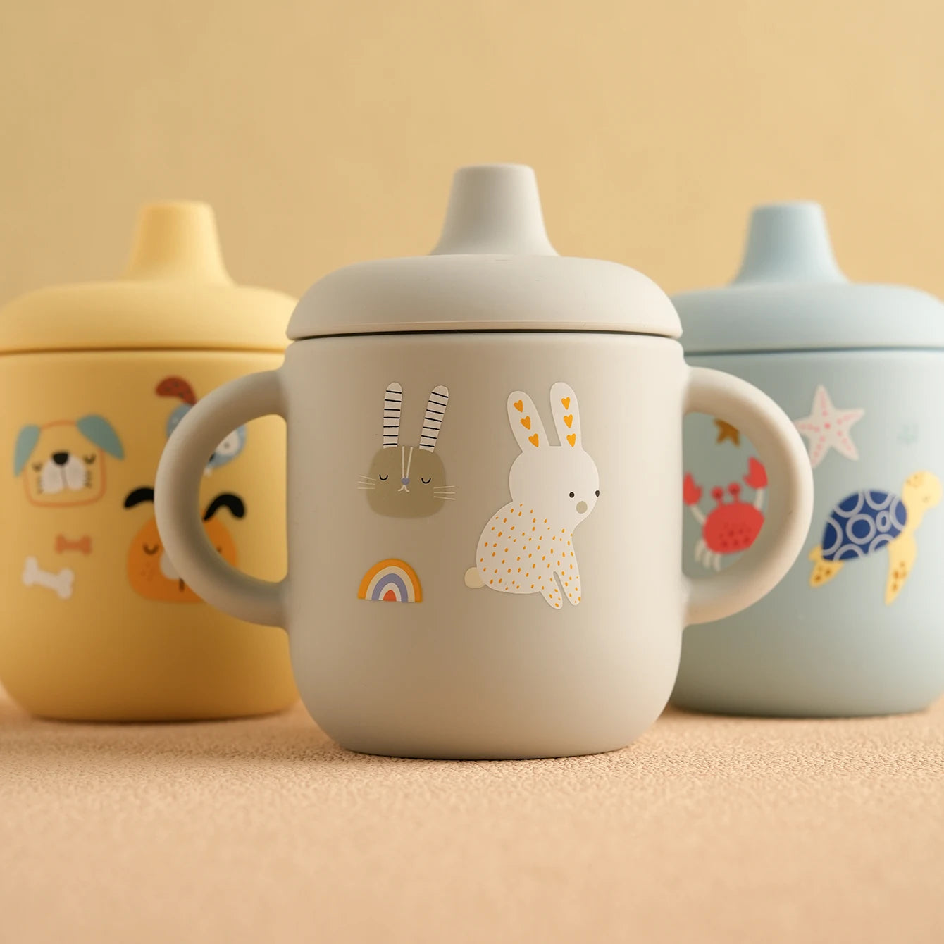 Cartoon Silicone Baby Feeding Cup – BPA Free Leakproof Training Cup with Handles | Travel-Friendly & Dishwasher Safe Baby Drinkware