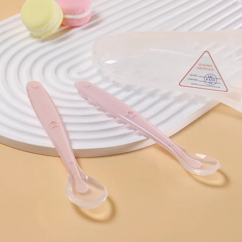 2PCS Baby Silicone Spoon Set – Soft Training Feeding Spoons with Star Design | BPA-Free Infant Learning Tableware