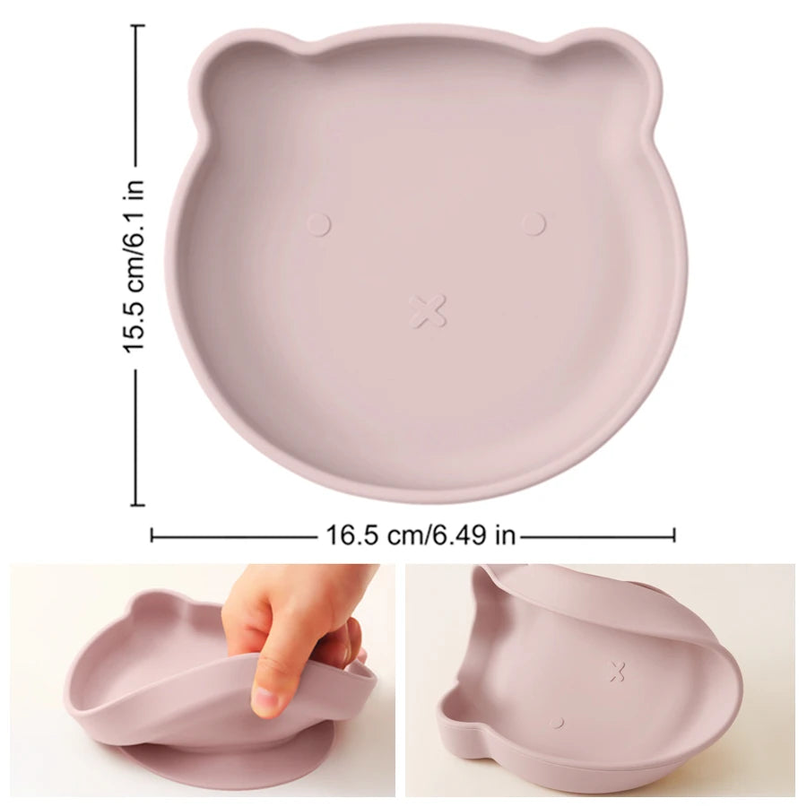 1PC Silicone Baby Plate – Cute Cartoon Bear Shape Suction Plate | BPA-Free Baby Feeding Dish for Self-Feeding & Food Storage