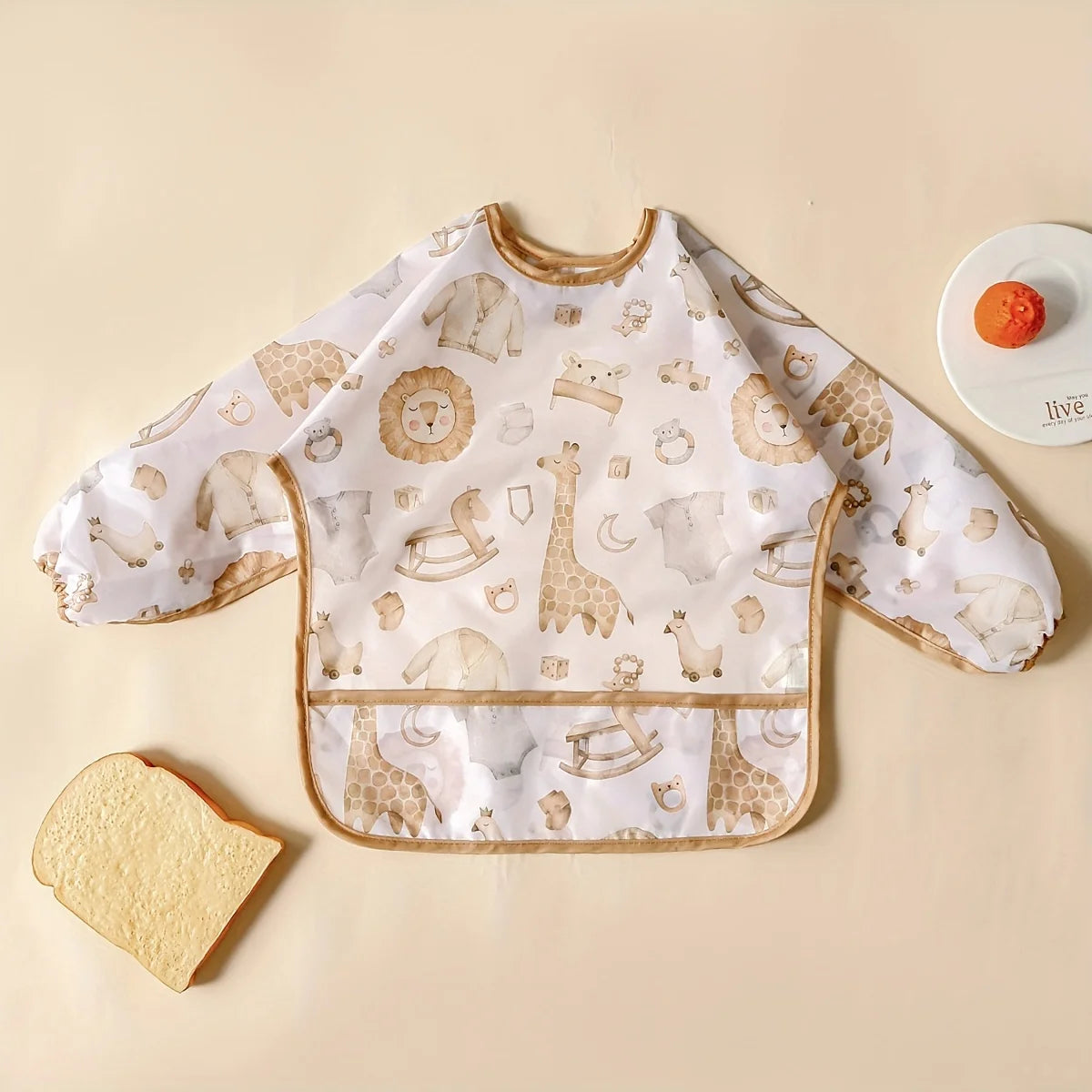 Waterproof Baby Bib with Sleeves – Long Sleeve Feeding Bib & Toddler Apron | Adjustable Tie, Catch-All Pocket, Easy Clean, Lightweight & Reusable (0–3 Years)
