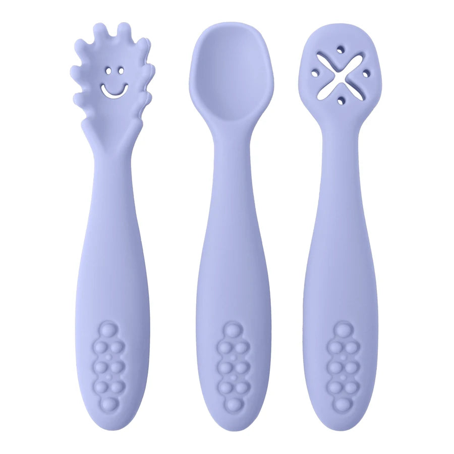 3PCS Baby Learning Spoon Set – Soft Silicone Utensils for Newborns & Toddlers | Training Scoop & Weaning Cutlery