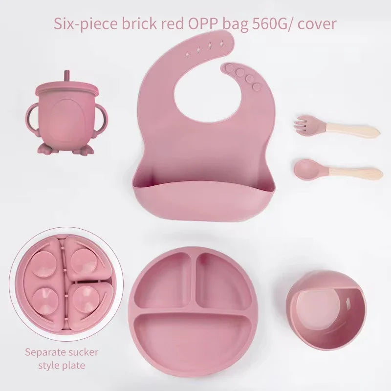 6-Piece Silicone Baby Meal Set – Suction Plate, Bowl, Cup & Cutlery | Children’s Feeding & Training Set
