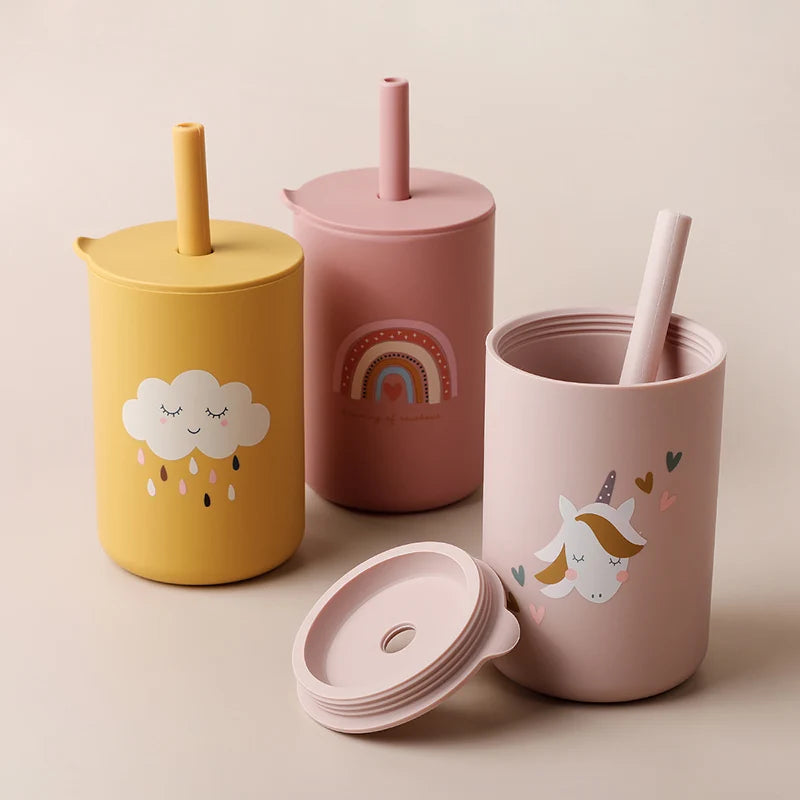 Baby Silicone Training Straw Cup – 150ml Leakproof Toddler Sippy Cup, BPA Free Cartoon Learning Water Bottle