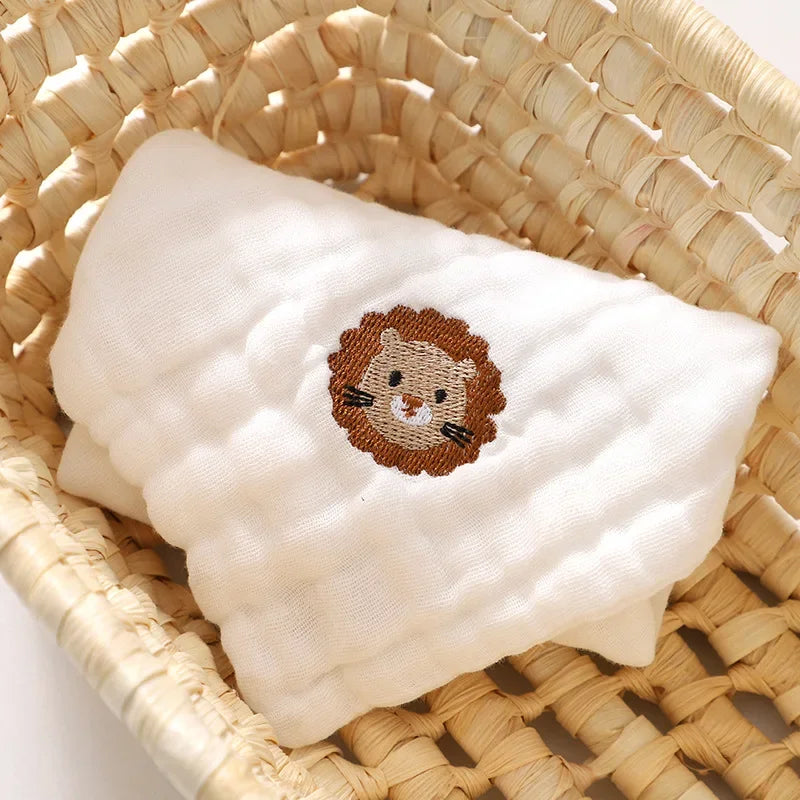 6-Layer Cotton Baby Towels – Embroidered Saliva Towels, Soft Washcloths, Hand & Face Wipes, Burp Cloths for Newborns & Toddlers