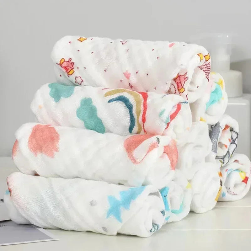5 Pcs – Muslin Baby Towels – 6-Layer Cotton Soft Washcloths | Face Towel, Burp Cloth, Feeding & Bath Handkerchief
