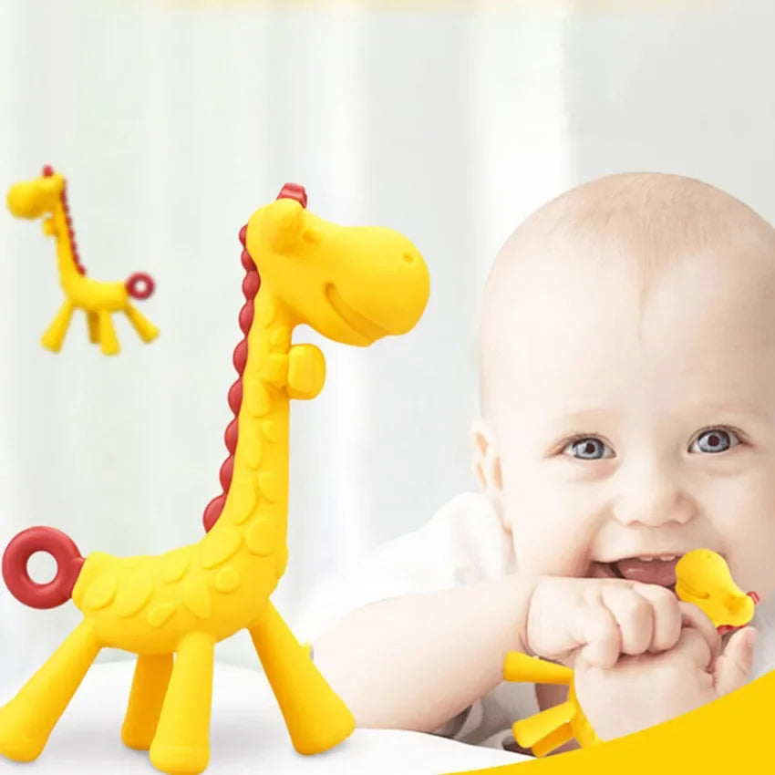 MAMIJOY Giraffe Silicone Baby Teether – BPA-Free Cartoon Ring Teething Toy | Soft, Food-Grade Relief for Infants