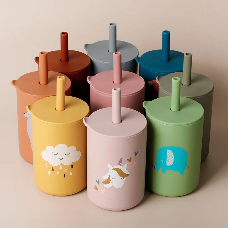 Baby Silicone Training Straw Cup – 150ml Leakproof Toddler Sippy Cup, BPA Free Cartoon Learning Water Bottle