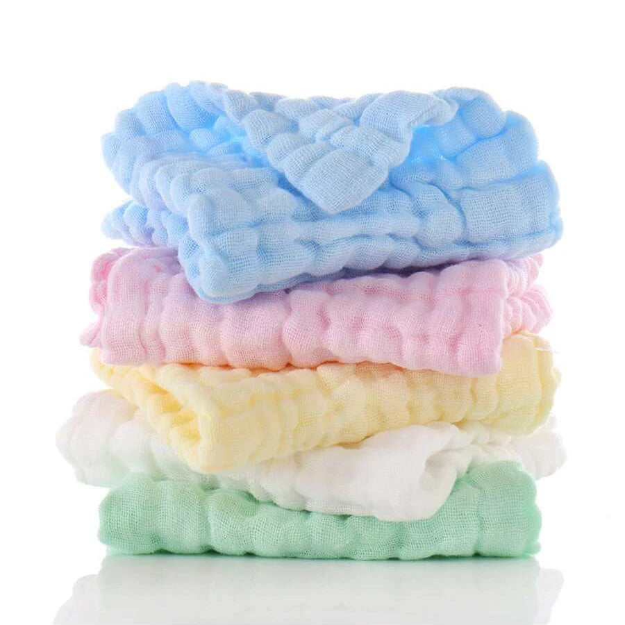 5 Pcs – Muslin Baby Towels – 6-Layer Cotton Soft Washcloths | Face Towel, Burp Cloth, Feeding & Bath Handkerchief