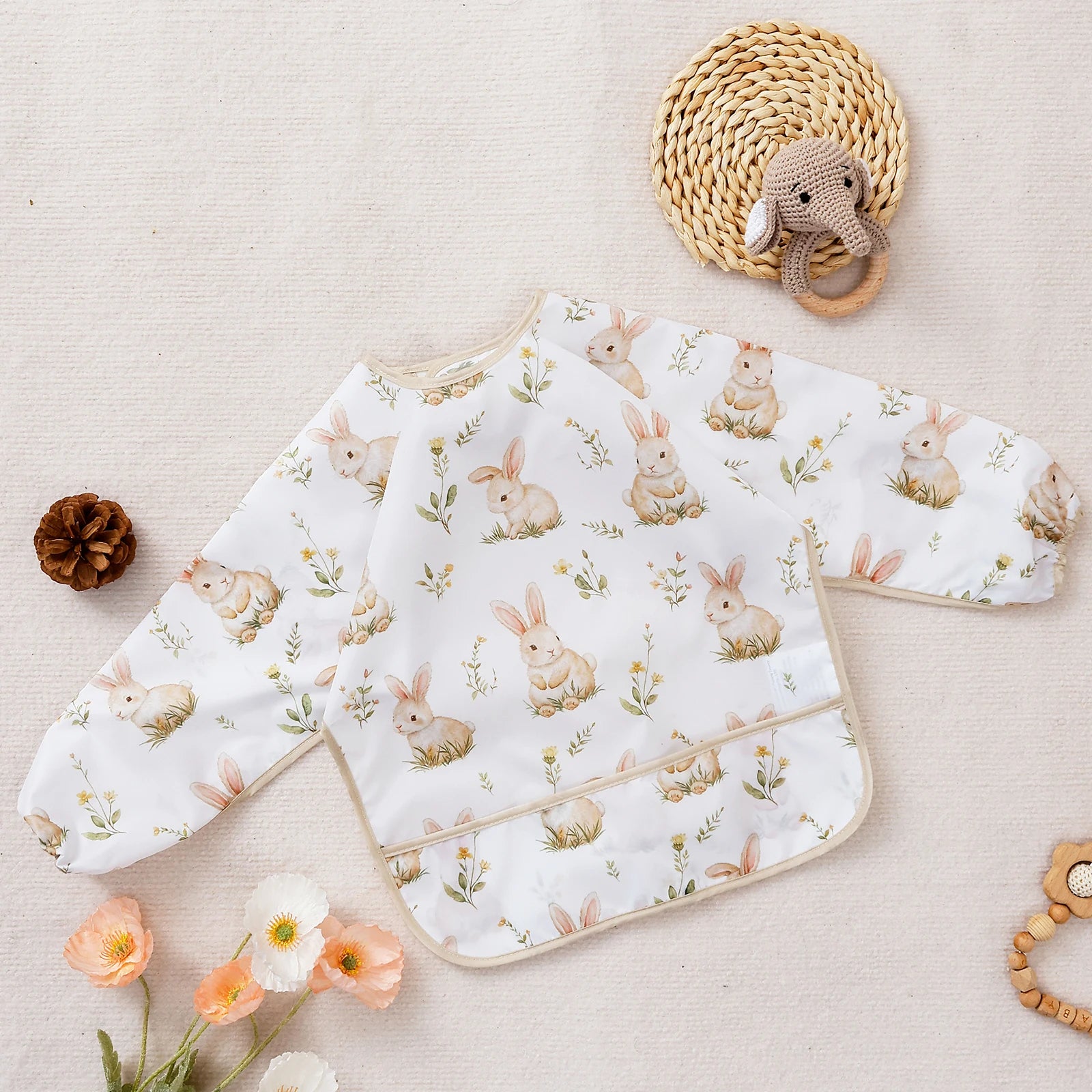 Waterproof Baby Bib with Sleeves – Long Sleeve Feeding Bib & Toddler Apron | Adjustable Tie, Catch-All Pocket, Easy Clean, Lightweight & Reusable (0–3 Years)