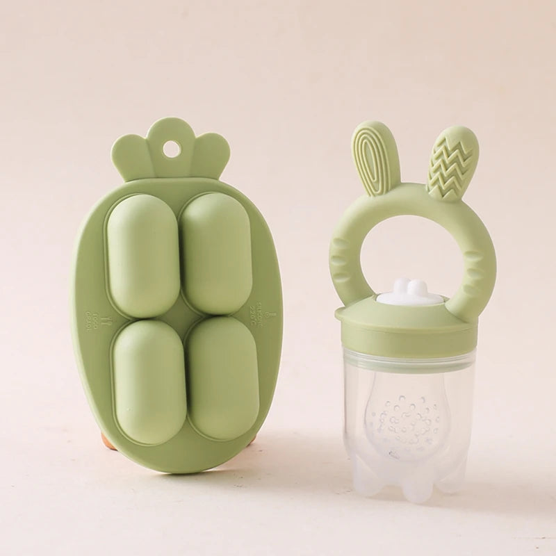 Silicone Baby Fruit Feeder Pacifier with Cover – Baby Food Nibbler for Fruits & Vegetables | Teething Soother & Feeding Training Tableware